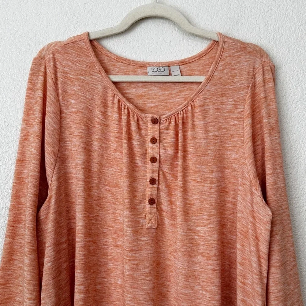 LOGO by Lori Goldstein Heather Orange 3/4 Sleeves Henley Top, Size XL